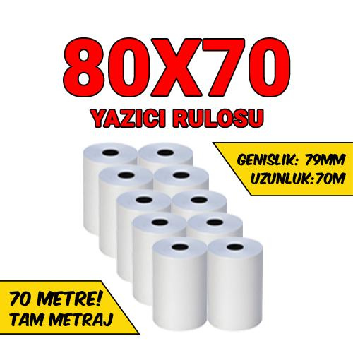 80x70 Yazıcı Rulosu - Termal Rulo ÇOK AL AZ ÖDE
